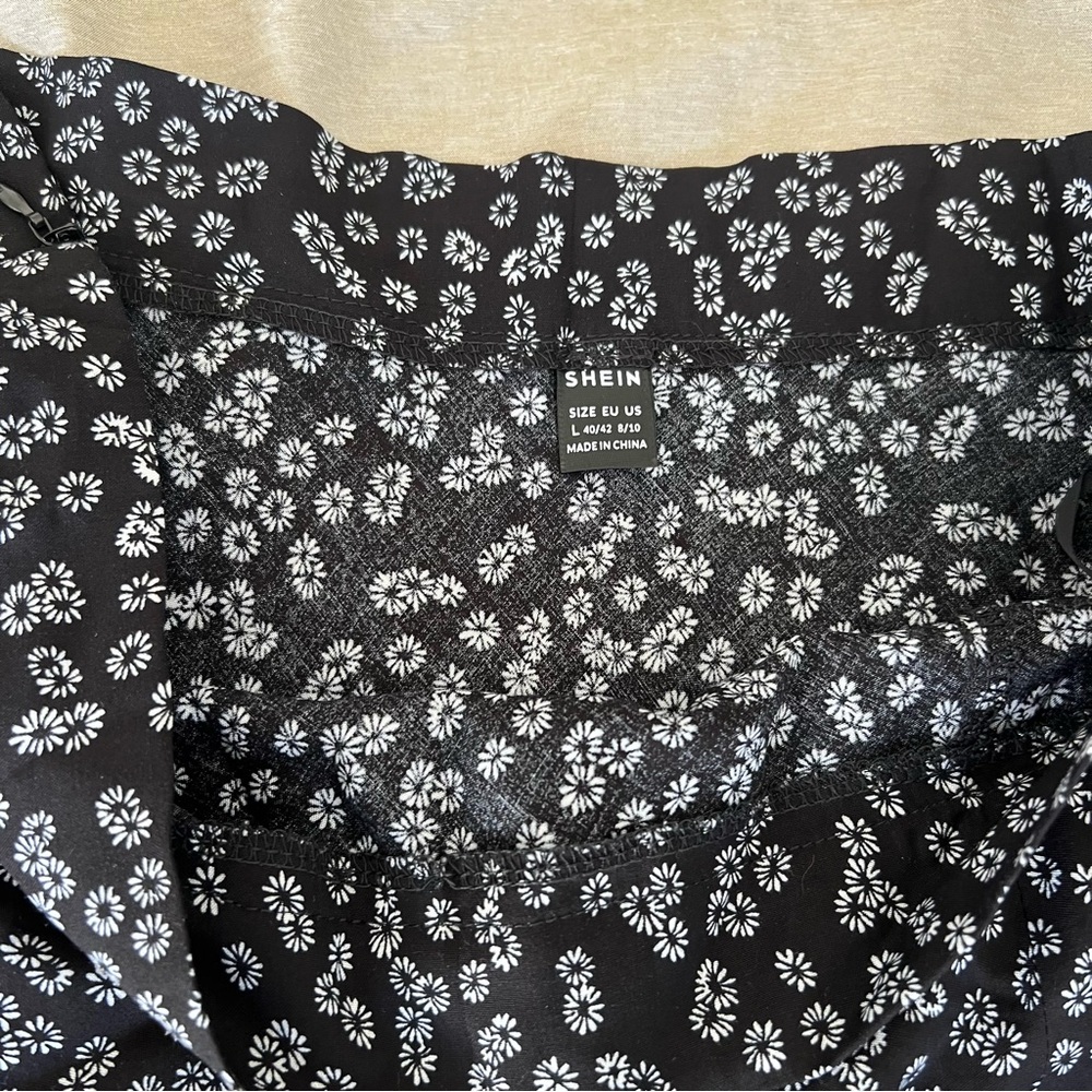 SHEIN Black and White Floral Midi Skirt